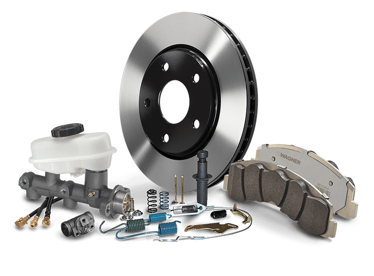 Brake disc, brake pads and hydraulic brake components shown together