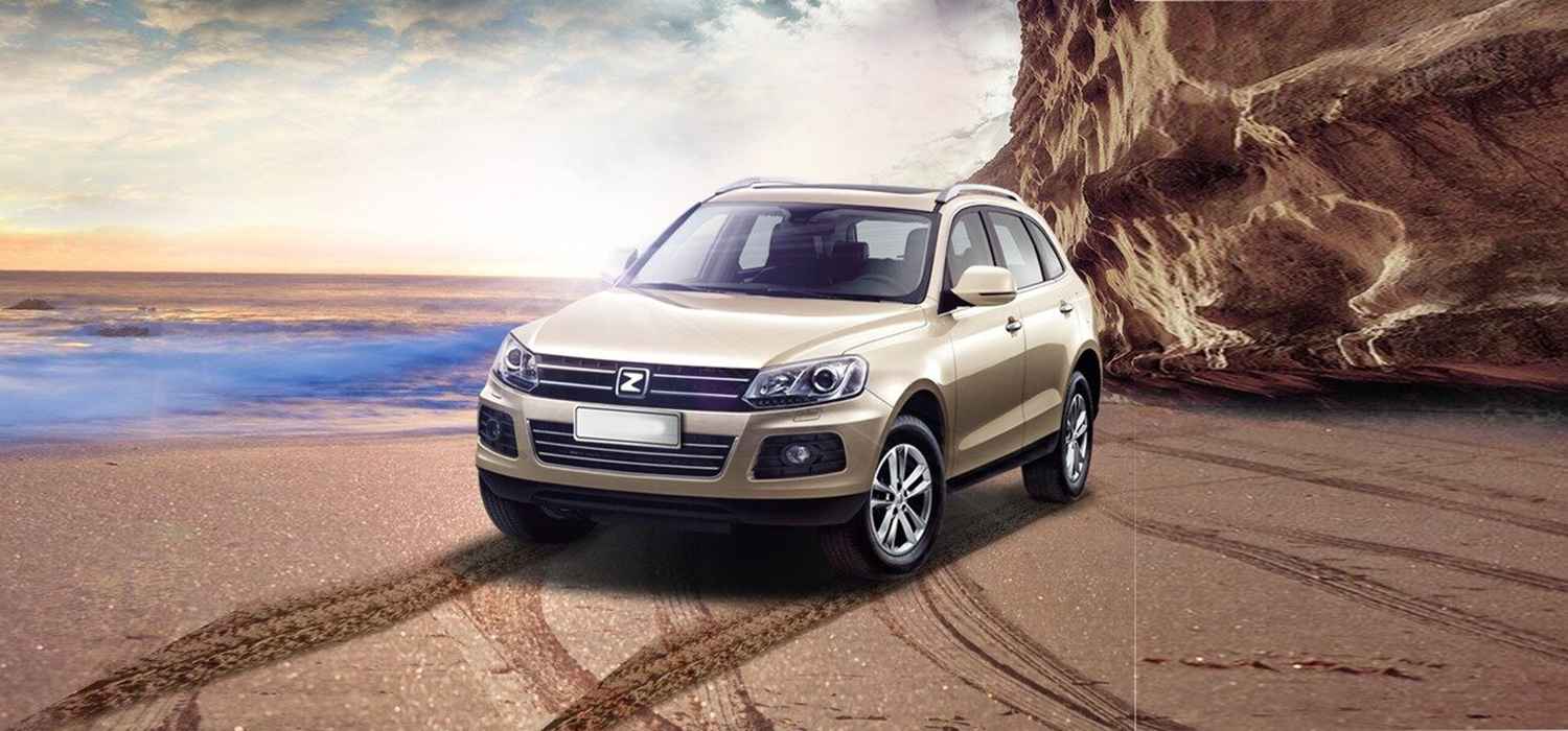 Gold Zotye SUV viewed from the front and side
