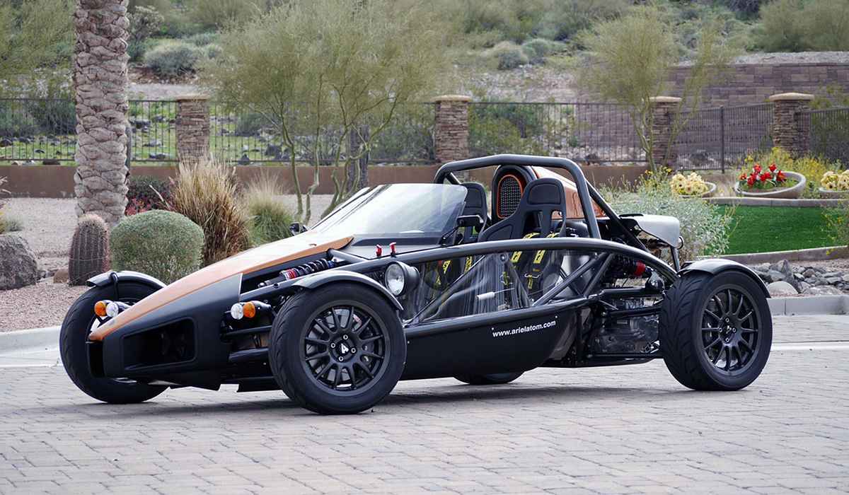 Ariel Atom with exposed tubular frame and front suspension
