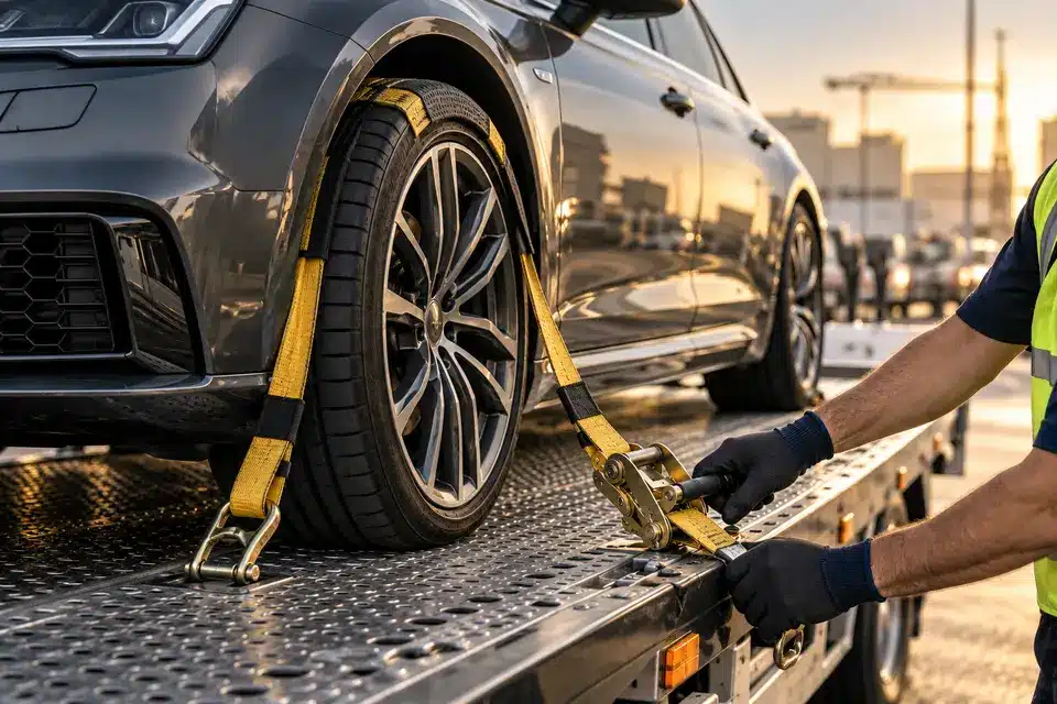 Vehicle restraint being checked on a recovery platform