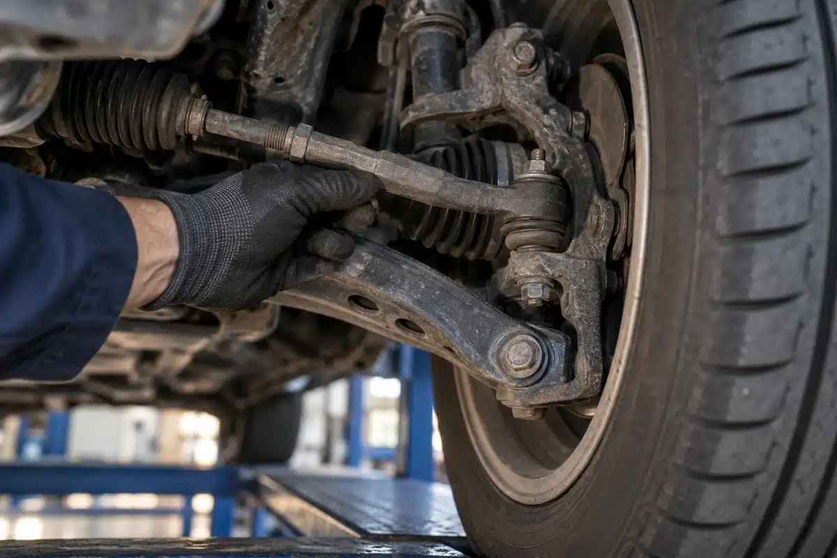 Checking the front tie rod joint before wheel alignment