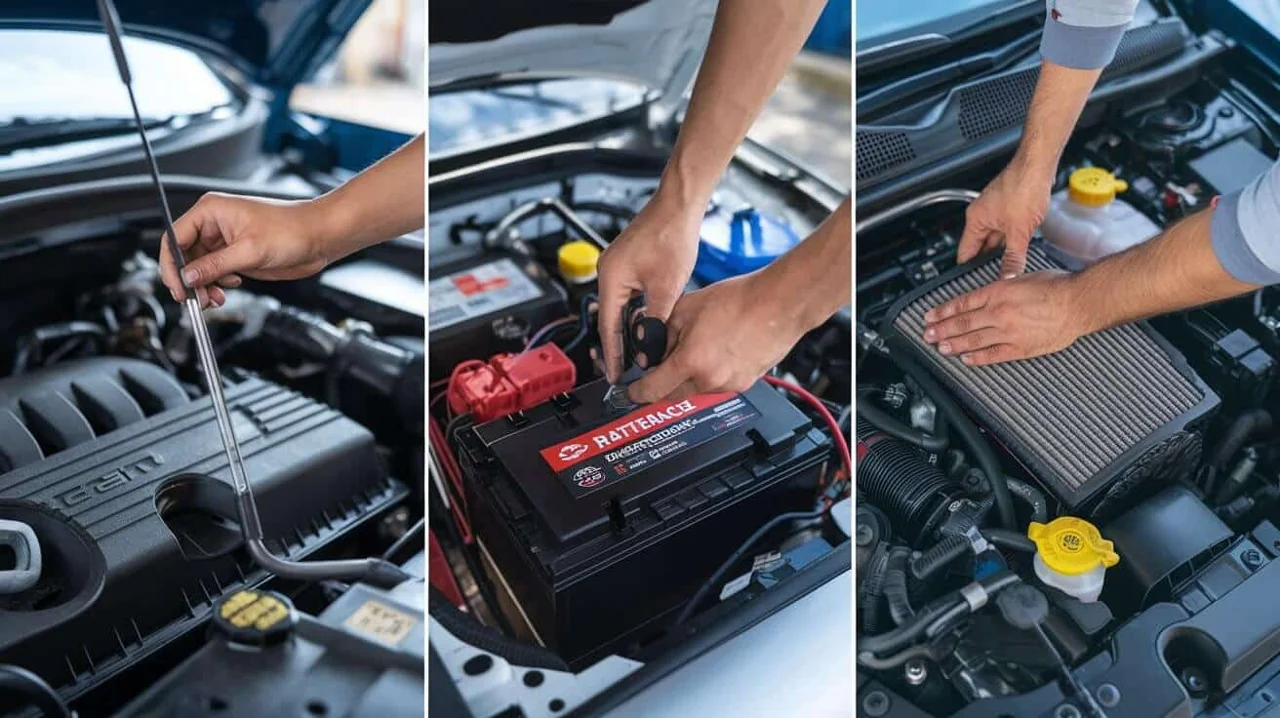 Oil service battery and engine air filter checks