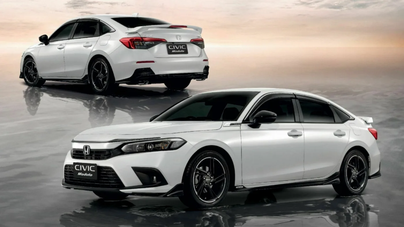 Two silver Honda Civic sedans shown from front and rear angles
