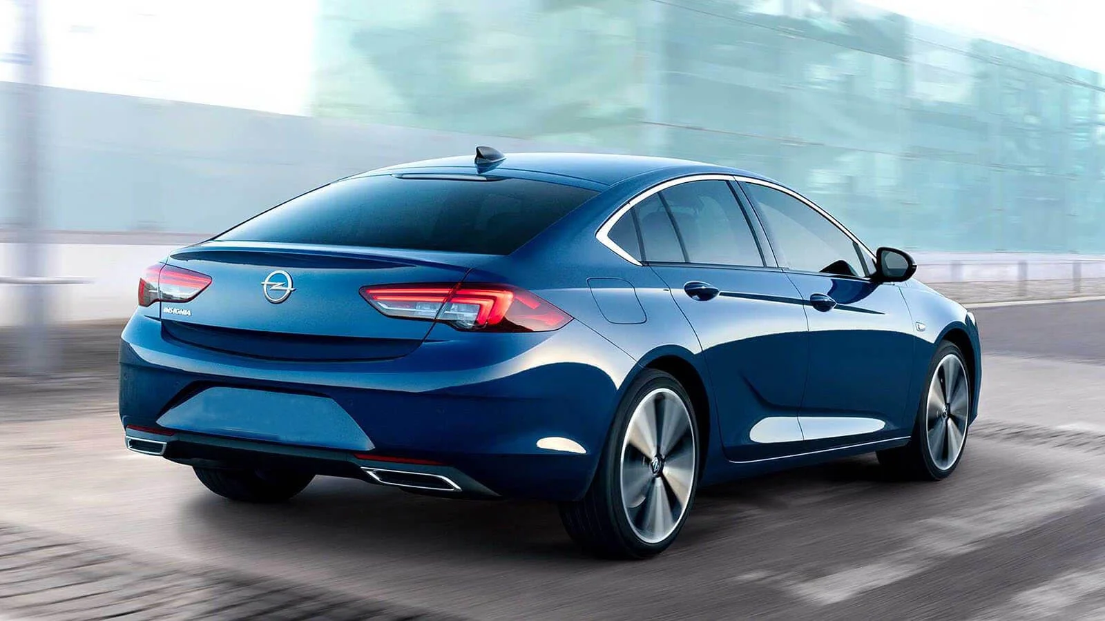 Blue Opel Insignia viewed from the rear and side