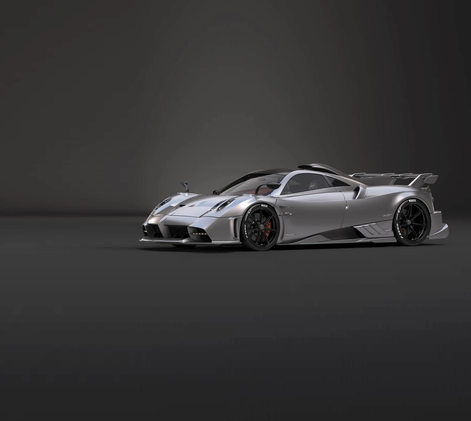 Silver Pagani viewed from the front and side