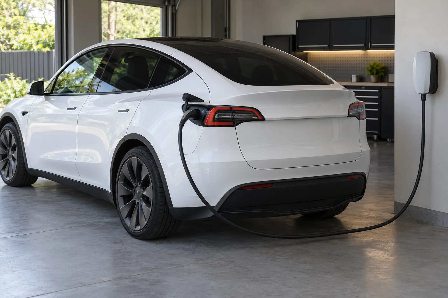 Electric car connected to an AC charging point