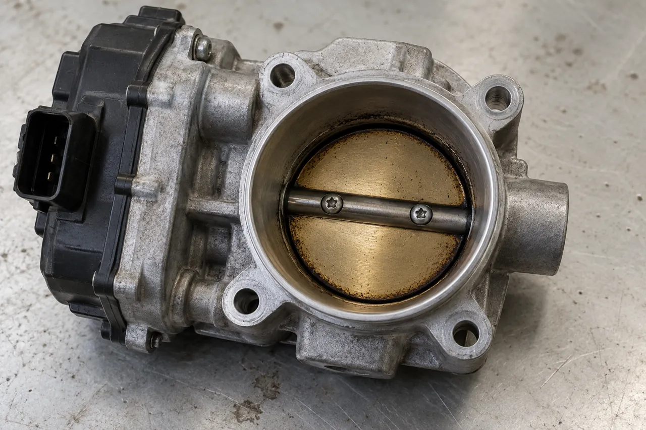 Removed electronic throttle body showing its butterfly plate