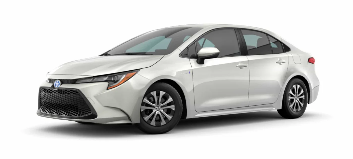 Silver Toyota Corolla sedan viewed from the front and side