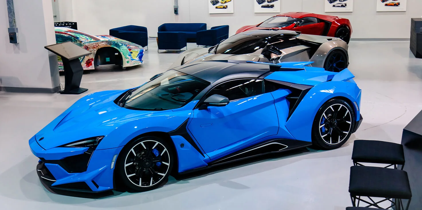 Blue Fenyr SuperSport displayed in a vehicle gallery